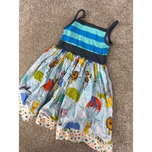 KPea Girls 4T Boutique Dress Blue Striped Jungle Animal Parachute Star